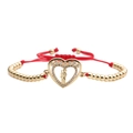 Adjustable red rope bracelet with golden heart San Judas Tadeo pendant and cubic zirconia - Heart Charm + Copper Bead Red Rope