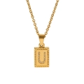 Close-up of 18k gold plated rectangle pendant with zircon-studded letter U and link chain - Letter U (TN3001-U)
