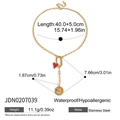 Detail showing dimensions of gold heart and star tassel necklace in waterproof stainless steel - Heart & Rainbow Compass Pendant Style (JDN0207039)