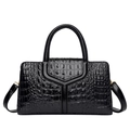 Structured black crocodile pattern tote bag with top handle and gold hardware - Black