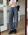 Women's American vintage loose cargo pants in dark grey featuring side pockets and drawstrings - S / Gray