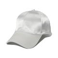 Detail showing the mixed textures of white satin crown and cotton brim on baseball cap - One Size (Adjustable) / White