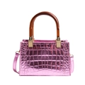 Bolso bandolera rosa metalizado efecto cocodrilo con asas de ámbar y herrajes oro - Rosa Rojo