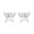 Polished stainless steel butterfly stud earrings with elegant hollow floral filigree - Hollow Butterfly (176) / Steel