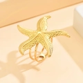 Adjustable gold starfish open ring in stainless steel with marine ocean design - J03342 / Gold