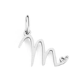 Polished silver stainless steel letter M pendant with small heart detail and jump ring - Letter M / Steel