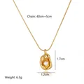 Lava pendant necklace with pearl on 40+5cm gold snake chain made of titanium steel - Irregular Lava Pearl