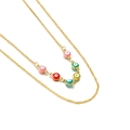 Zweilagige goldene Halskette mit bunten Emaille-Anhängern in Form eines bösen Blicks in Farben - Gold (KN119393-Z)