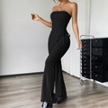 Schickes schwarzes Damen-Set aus Bandeau-Top und Schlaghose mit Tunnelzug-Details - S / Schwarz