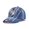 Dark blue denim baseball cap with silver rhinestone decorative patterns and center piece - 40-Metal Shape-Medium Blue