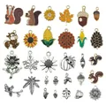 Fall themed alloy charms featuring squirrels and maple leaves for DIY jewelry making - 30Pcs Squirrel Pumpkin Set (SN1006)