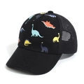 Cappellino nero per bambini con stampa colorata di dinosauri e rete traspirante - Dinosauro Nero Stile 1