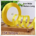1cm wide yellow satin ribbon for gift wrapping and hair styling on wooden tray - Yellow