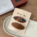 Floral fabric and brown corduroy hair clip set for girls on a Korean design display card - Brown Hair Clips (Set of 2)