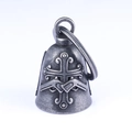 Pendente campana protettiva moto punk retrò in metallo con croce e motivi astratti - Argento Vintage con Portachiavi (GBK-060)