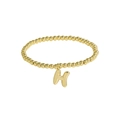 Polished 18k gold beaded elastic bracelet featuring a prominent letter H pendant charm - Letter H