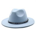 Light blue wool fedora hat with black woven belt and silver buckle for men and women - M (56-58cm) / Sky Blue