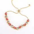 Bracciale regolabile in oro con cuori in smalto rosso, malocchio e zirconi cubici - Rosso