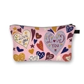 Pink Valentine heart makeup bag with Love you text and black zipper on white background - 17-Multicolor Graffiti Heart