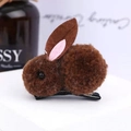 Cute brown plush bunny hair clip with soft pom-pom material and black metal duckbill clip - Rabbit Hair Clip / Brown