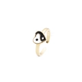 Adjustable gold plated heart ring featuring black and white yin yang enamel pattern - Heart Yin Yang Tai Chi Style (CCR0390CX)