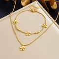 Elegant gold-plated floral pendant necklace and bracelet set with sparkling diamonds - N3966 B1938 Two-piece Set