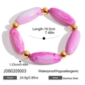 Pink marble texture beaded resin bracelet with gold stainless steel metal accents - Pink Marble Oval Bead Style (JDB0209003)
