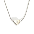 Polished heart pendant necklace with letter H engraving on silver snake chain - Letter H (S143S-H)