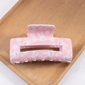 Pink rectangular hair claw clip with cute white bunny and daisy patterns - Pink Rabbit Head Daisy