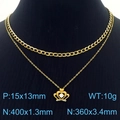 Golden double-layered necklace set with crown heart pendant and white cubic zirconia - Crown Shape Style (KN250363-SY)