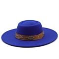 Detail of royal blue wool fedora with a brown leather studded band and silver rivets - M / Royal Blue