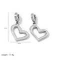 Detailed view of silver heart drop earrings with dimensions 4.3cm and 17.4g weight - Large Hollow Heart / Silver
