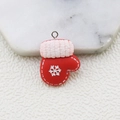 DIY Christmas resin glove charm with red snowflake pattern and white fuzzy trim decoration - Christmas Glove