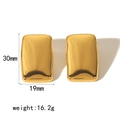 Detailed dimensions of 18k gold pleated stainless steel earrings 30mm by 19mm size - Rectangular Rounded Smooth Style(TE6487-G) / Gold