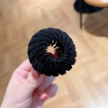 Matte black bird nest hair ring expanding clip for elegant ponytail bun styling - Flocked Black
