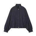 Donkerblauwe krijtstreep bomberjack met opstaande kraag en metalen knoopsluiting - XS / Donkerblauw