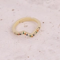Detailed shot of gold-plated V-shaped ring featuring vibrant multi-color zircon stones - Adjustable Open / Colorful Pave Wave V-Shape Style (7#)