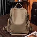 Zaino da donna kaki scuro in pelle PU con texture litchi e tasche con cerniera - Cachi