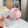 Pink and white gradient faux fur pom pom hair clip displayed on a white card - 1 Piece / Melon Red
