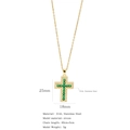 Gold plated 316L stainless steel cross necklace with micro-set green zircon gemstones - Cross No.10 (Gold with Green Stone)
