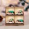 Christmas wooden car ornaments with mini trees and gift boxes in a wooden tray - Green Tree Car