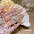 Elegant gold-tone long fringe earrings with pavé crystals and S925 silver posts - Gold Four-row Tassel (E0282)