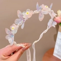 Light purple butterfly floral headband with iridescent wings and imitation pearls - Cream White Flower Butterfly Fairy