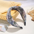 Floral knot headband with blue and purple abstract pattern on yellow basket - Light Blue Small Floral (FK-B180)