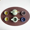 Handwoven bamboo tea mat with pale green ceramic teapot and cups set for kung fu tea ceremony - Coffee Oval 30x45cm