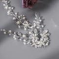 Silver flower hair vine with sparkling crystals and white pearls for bridal hairstyles - 1# Silver Hair Vine