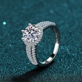 Silver S925 moissanite halo ring with brilliant round center stone and pave band - 3 Carats [9mm] Precision Ljz-146 / Adjustable Open