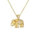 Minimalist gold elephant pendant necklace with white zircons and a small red gemstone eye - Micro Pave Zircon Red Eye Gold Elephant