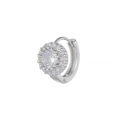 Silver-plated hoop earring featuring a large round cubic zirconia center and micro-pave halo - Sunflower Halo / Silver