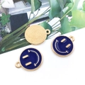 Blue enamel smiley face charms with golden textured back for DIY jewelry accessories - Small 12x14mm / Dark Blue